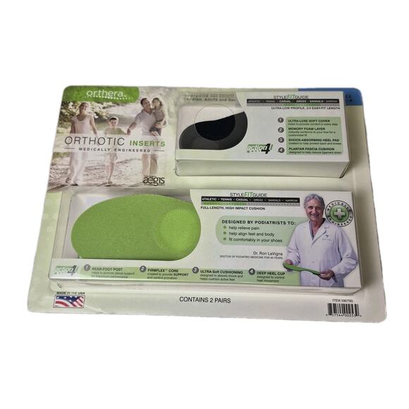 Orthera Orthotic Shoe Inserts Set of 2 Pairs, For Men 7.5-9 Or Women 8.5-10 - Picture 1 of 6